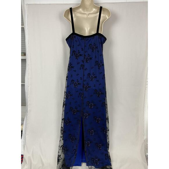Gothic Romance Velvet & Lace Maxi Slip Dress 2X Blue Black 90s Rocket Candy - Picture 2 of 13